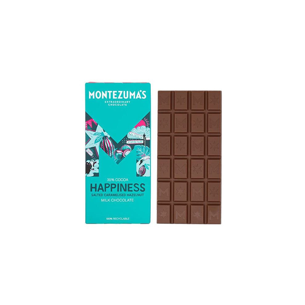 Montezuma's Happiness, 35% Cocoa, Milk Chocolate With Salted Caramelised Hazelnuts, Gluten Free, 90g Bar