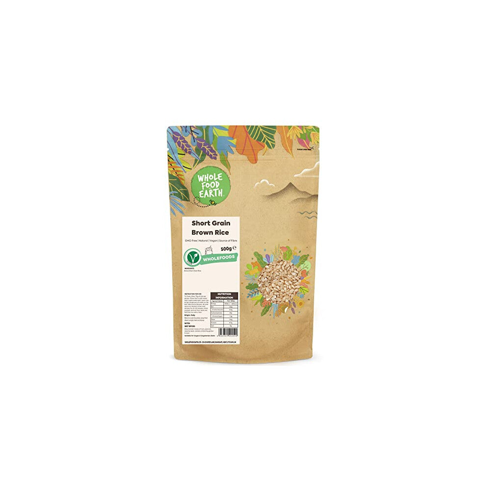 Wholefood Earth Short Grain Brown Rice 500 g | GMO Free | Natural | Source of Fibre