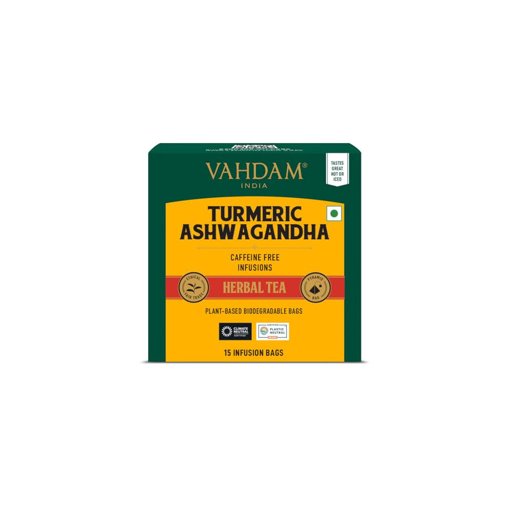 VAHDAM Turmeric Ashwagandha Tea Bags (15 Count) - Herbal Blend