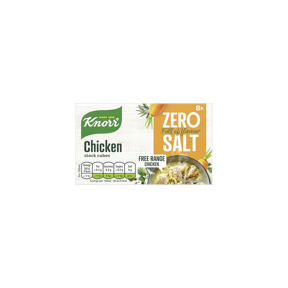 Knorr Zero Salt Chicken Stock Cubes pack of 8 lactose- and gluten-free for delicious, zero-salt chicken dishes 9 g
