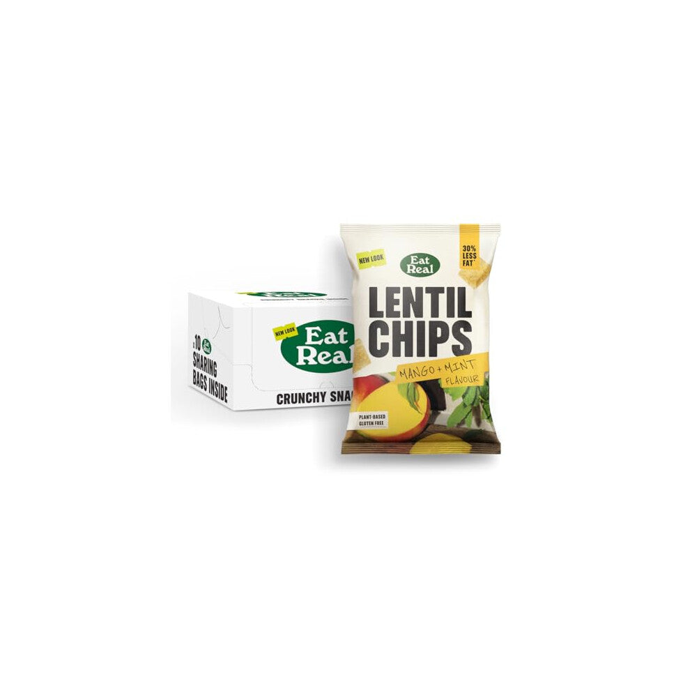 Eat Real, Mango and Mint Lentil Chips, 10 x 95g, Gluten-Free Snack Option, Healthy and Plant-Based Multipack Crisps, 30% Less Fat