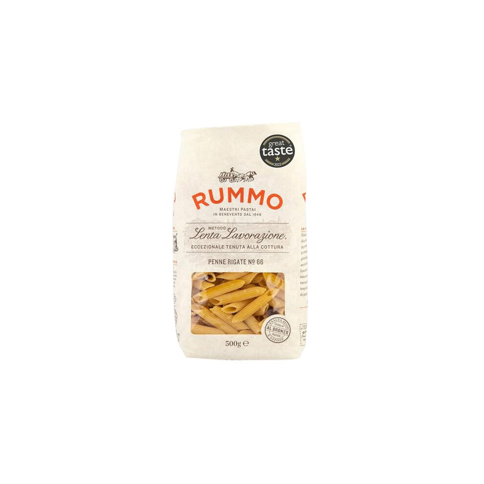 Rummo Italian Pasta, Ridged Penne Rigate No.66 - Great Taste Award Winner 2022, Ridged for a Perfect Bite, 500 g (Pack of 1)