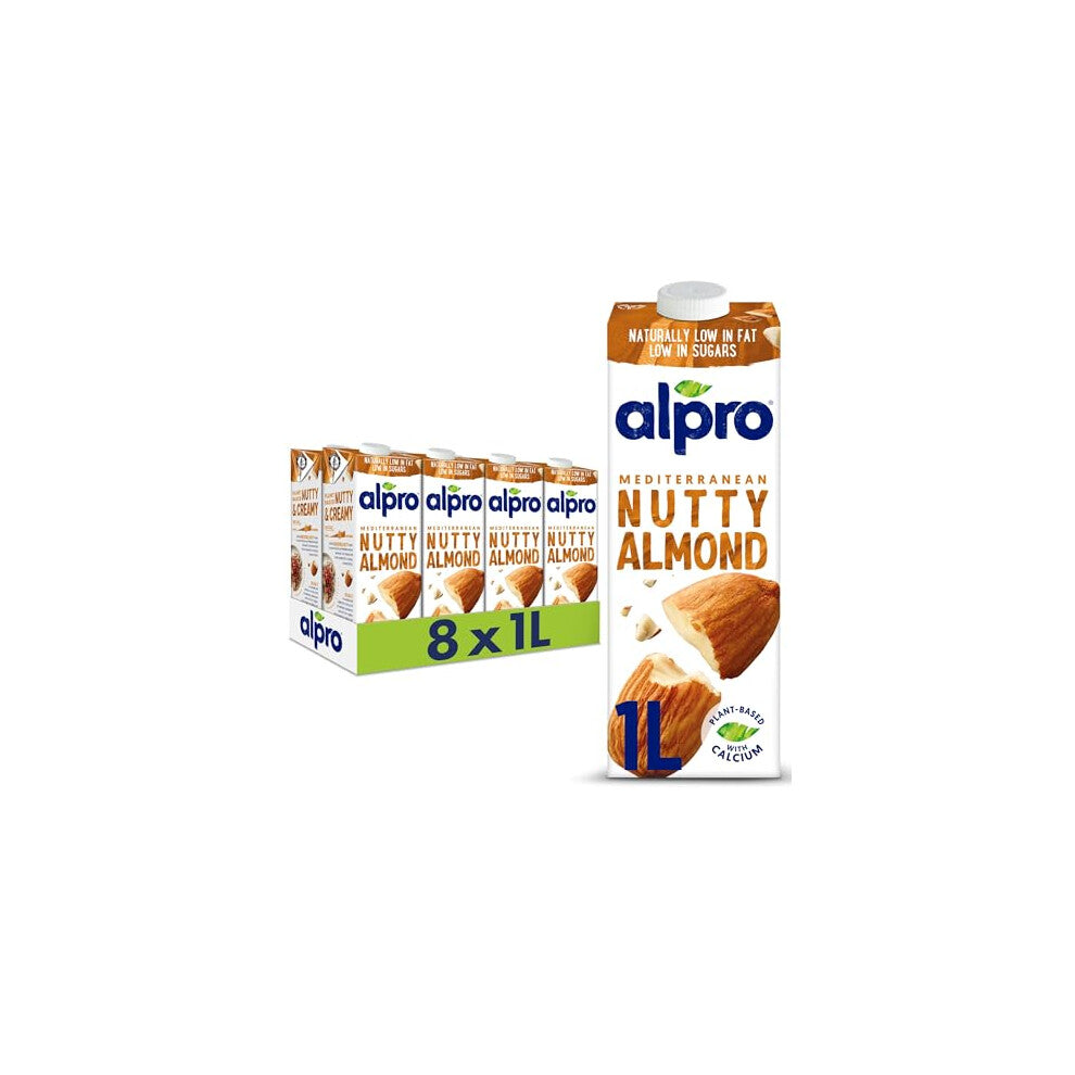 Alpro Almond Plant-Based Long Life Drink, Vegan & Dairy Free, 1L (Pack of 8)