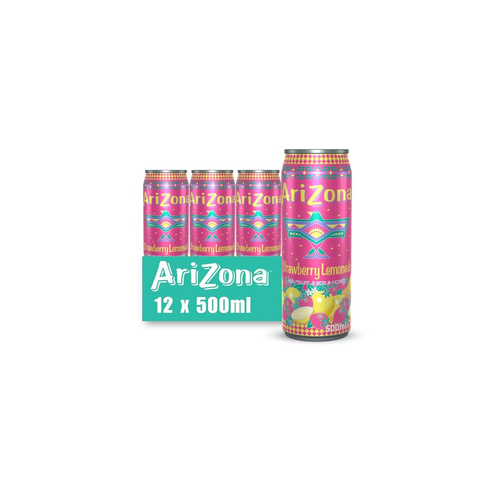 Arizona Strawberry Lemonade Fruit Juice, Pack of 12 x 500ml Cans, Delicious Still Fruity Drink, No Artificial Flavours or Preservatives