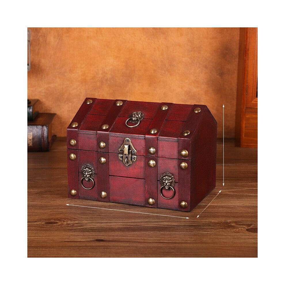 (Vintage Red) Desktop Wooden Retro Jewelry Box With Lid For Organizing Decoration And Display