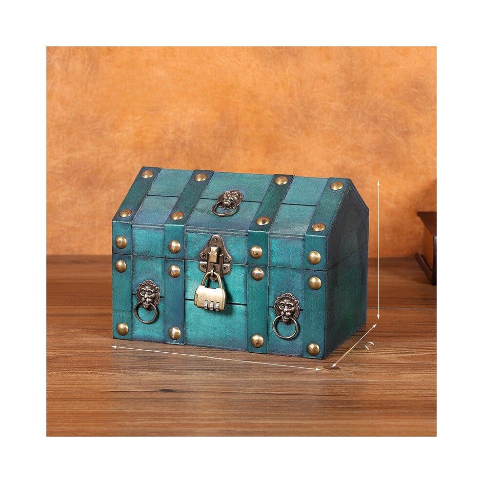 (Emerald Green Lock) Desktop Wooden Retro Jewelry Box With Lid For Organizing Decoration And Display