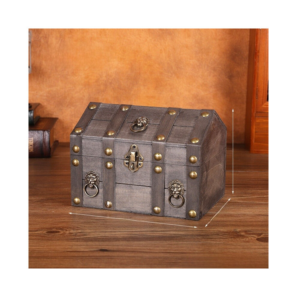 (Aged Gray) Desktop Wooden Retro Jewelry Box With Lid For Organizing Decoration And Display