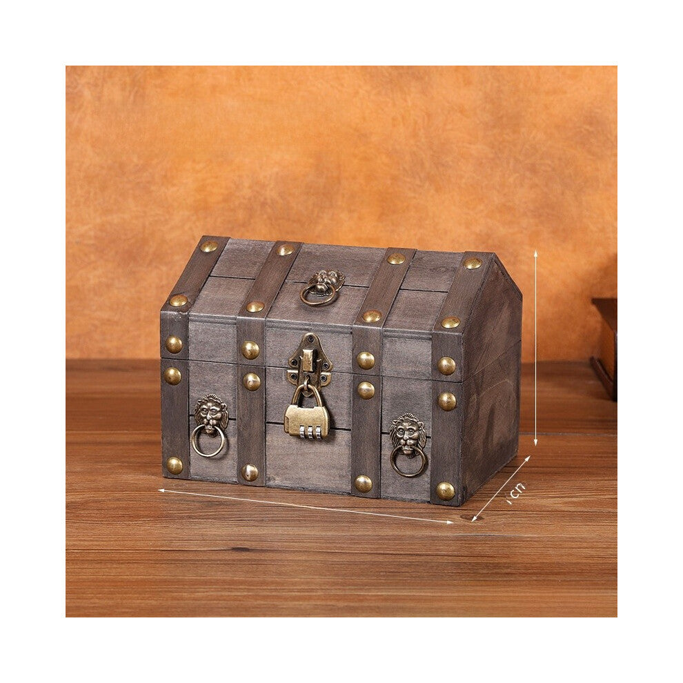 (Aged Gray Lock) Desktop Wooden Retro Jewelry Box With Lid For Organizing Decoration And Display
