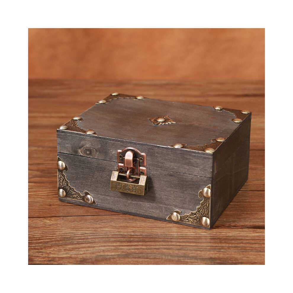 (Gray B) Box Wooden Jewelry With Lock Vintage Desktop Organizer For Home Decor Office