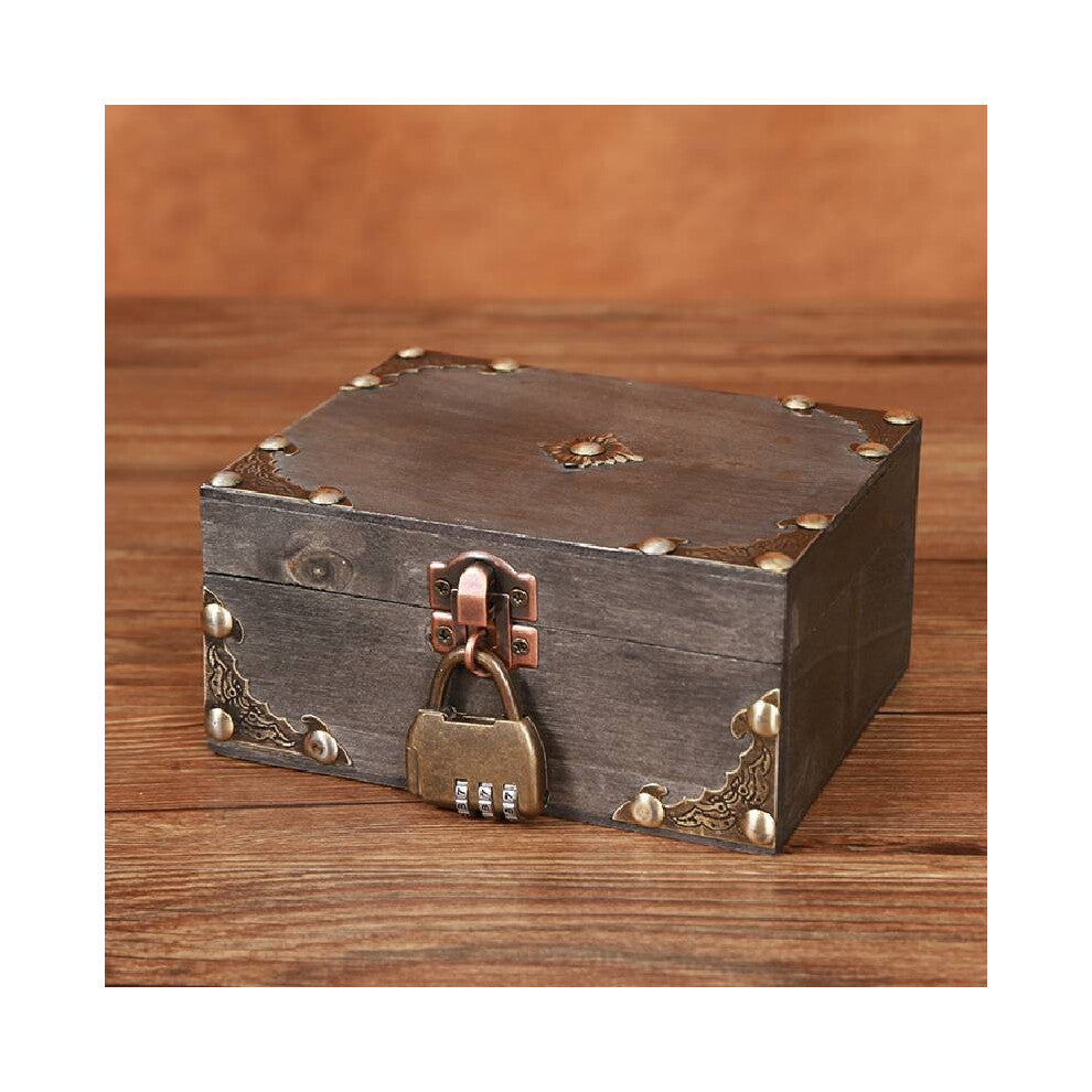 (Gray C) Box Wooden Jewelry With Lock Vintage Desktop Organizer For Home Decor Office