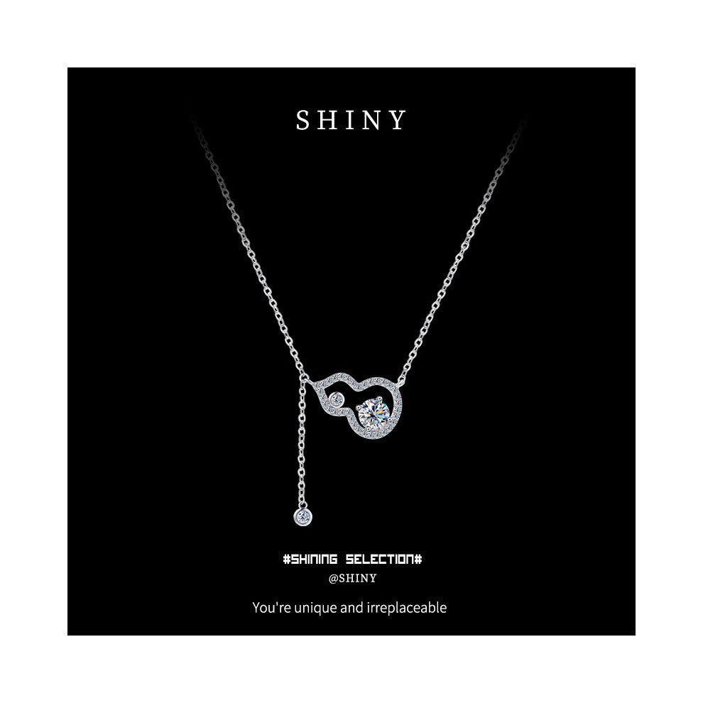 (s925 pure silver and white gold + 50-point Moissanite, 925 silver) Tassel gourd necklace, women's Chinese-style collarbone chain, light luxury, niche