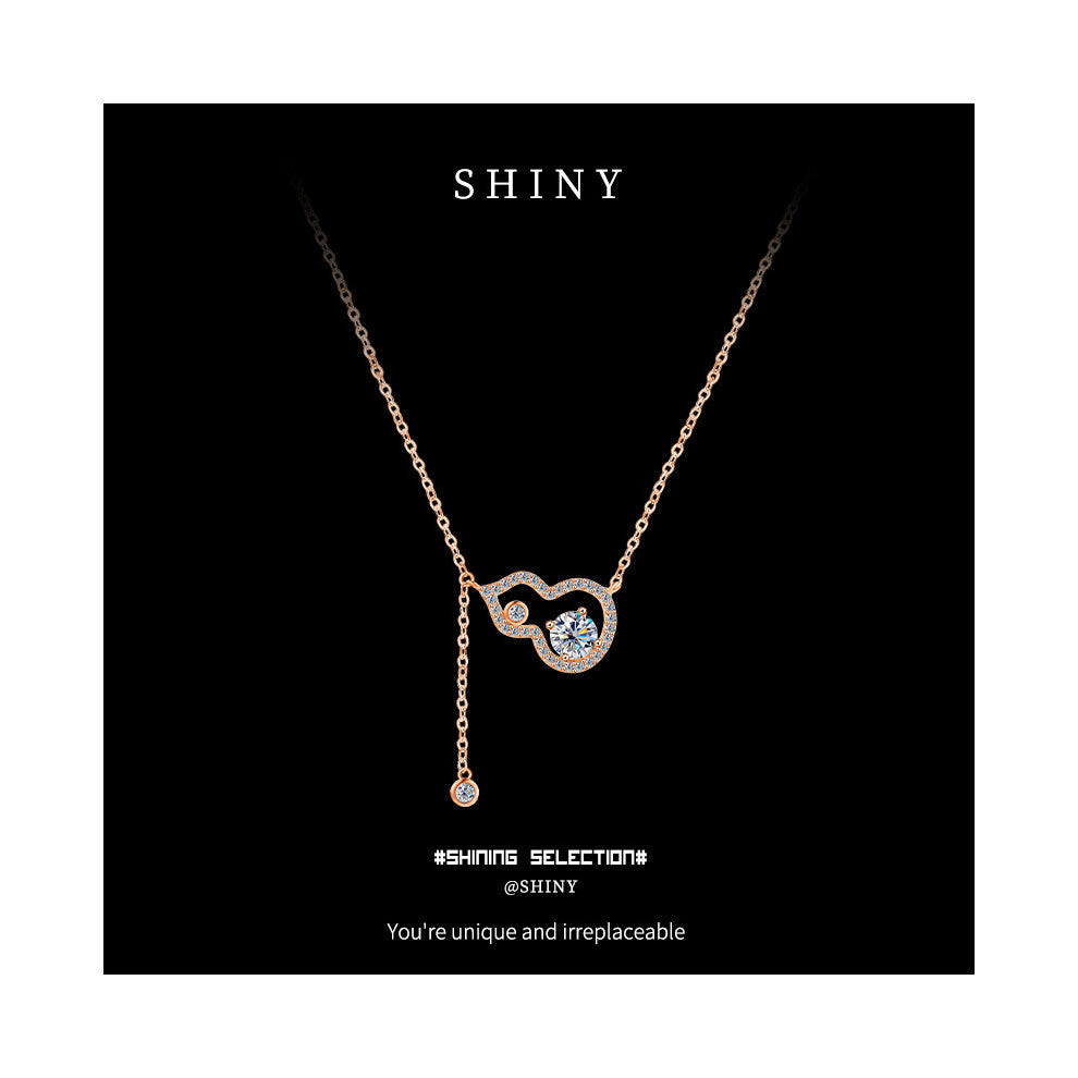 (s925 sterling silver rose gold + 50-point Moissanite, 925 silver) Tassel gourd necklace, women's Chinese-style collarbone chain, light luxury, niche