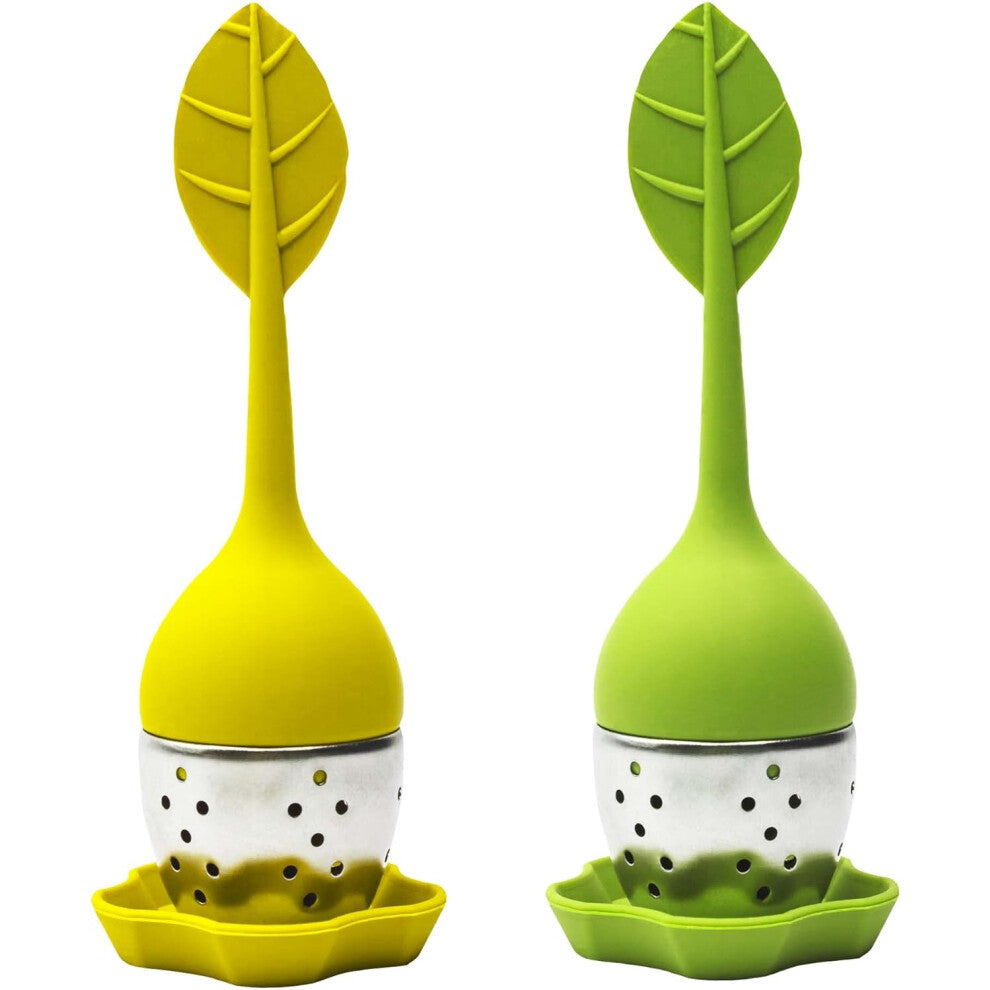 2 tea brewers, live leaf tea brewers, silica gel bags with stainless steel filter balls (fluorescent yellow and lime)