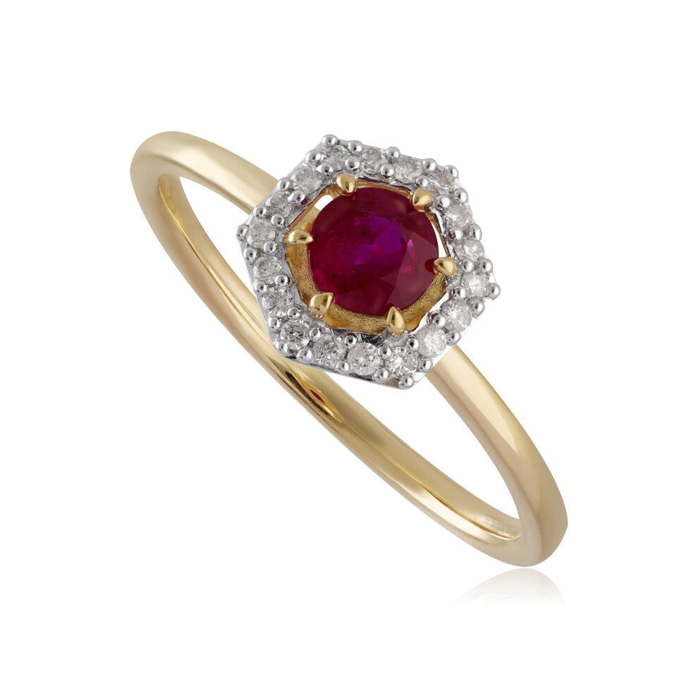 (T) 9ct Yellow Gold 0.48ct Ruby & Diamond Halo Engagement Ring