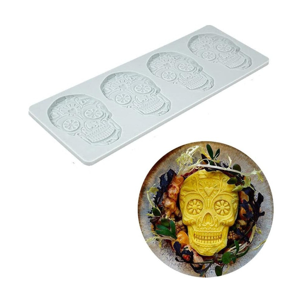 Frost lace mold, sugar edible cake silicone lace mat, skull pattern cake silicone lace mold decoration mold Halloween party chocolate candy Cupcake