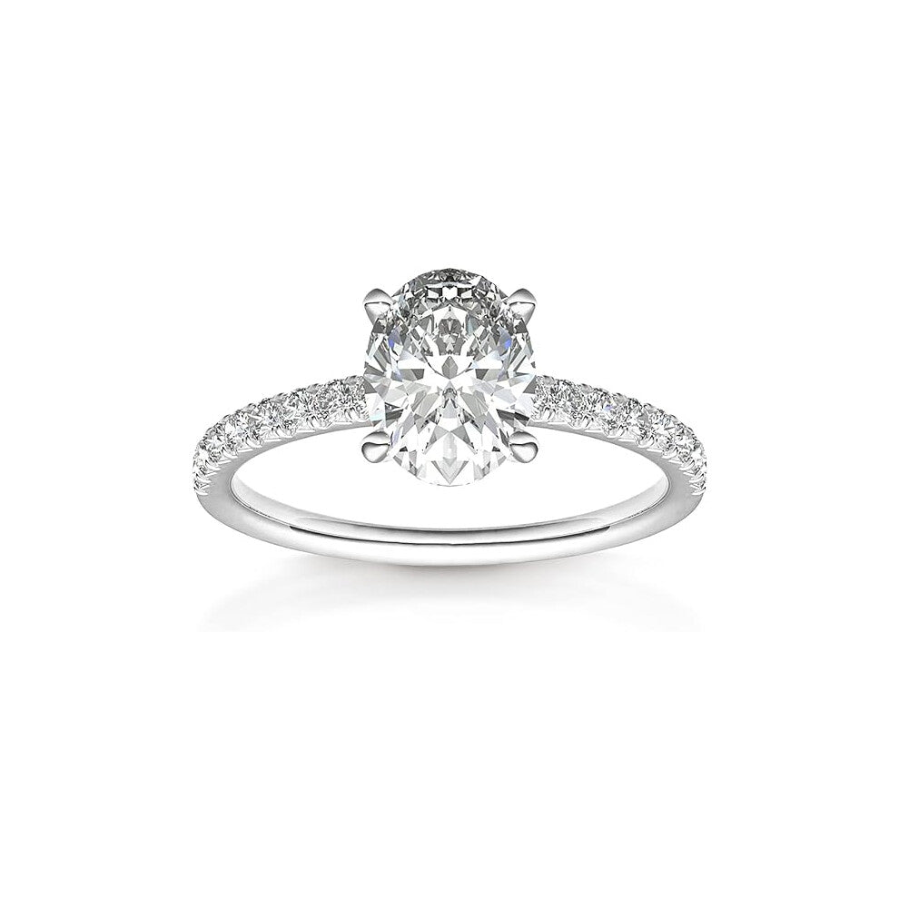 14K Gold Plated Engagement Ring For Women | Wedding Ring For Women | Oval Womens Engagement Ring-White Gold-Size:4