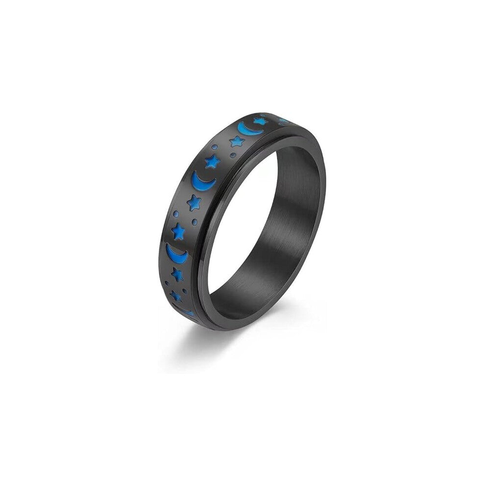 Glow in The Dark Luminous Ring Moon Star Spinner Ring for Women Men Aurora Ring Stress Relieving Engagement Wedding Promise Band Couple Rings-Size6