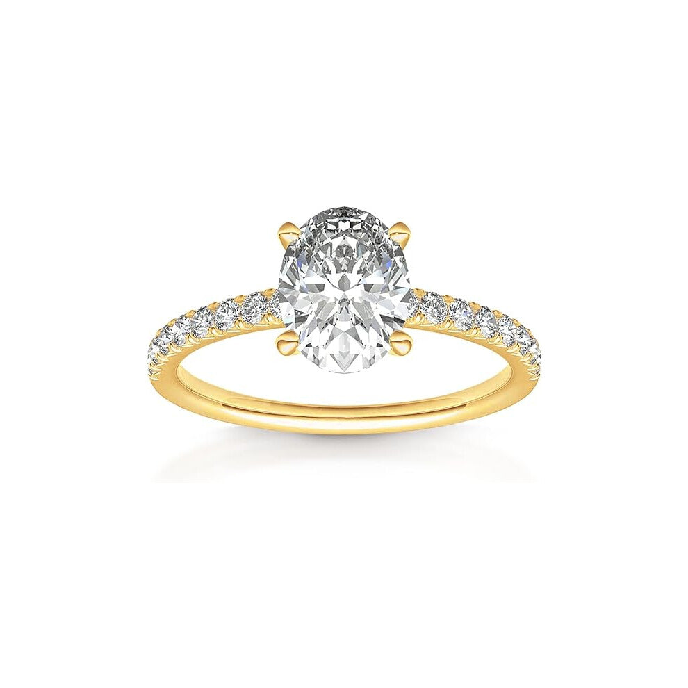 14K Gold Plated Engagement Ring For Women | Wedding Ring For Women | Oval Womens Engagement Ring-Yellow Gold-Size:10