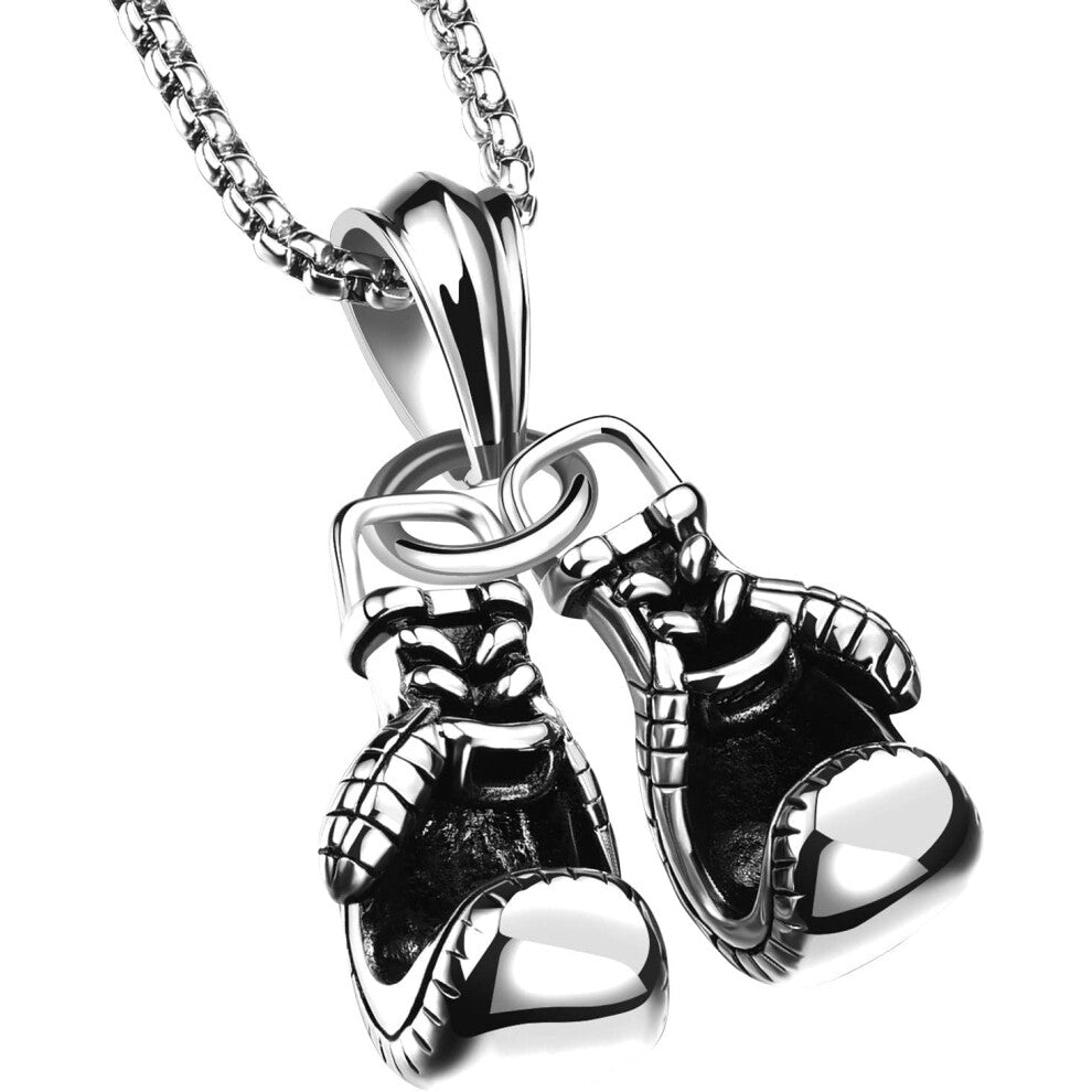 Necklaces for Women Trendy Layered Necklaces Boys Charm Sports Fashion Chain Gold Steel for Men Alloy Boxing Titanium Chunky (Silver, One Size)