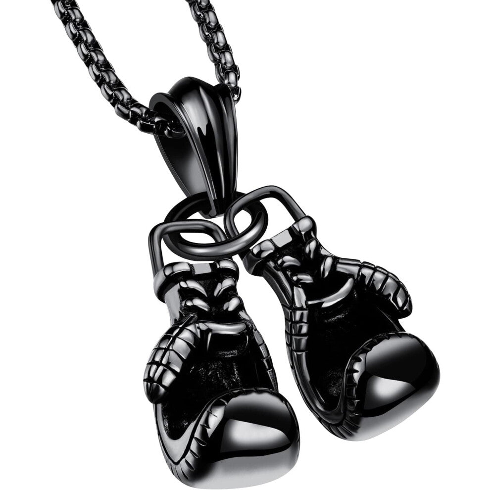 Necklaces for Women TrendyLayered Necklaces Boys Charm Sports Fashion Chain Gold Steel for Men Alloy Boxing Titanium Chunky (Black, One Size)
