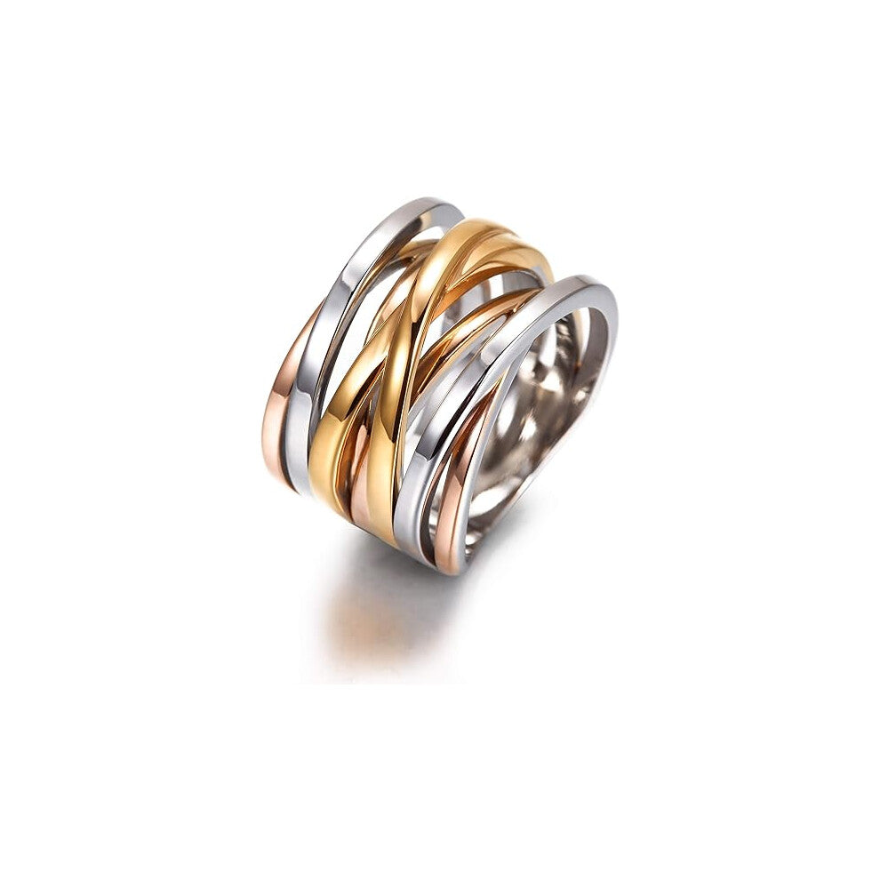 Intertwined Ring Enhancers for Women Statement  Ring Silver Gold Rose Gold Plated Ring Engraving Customized Personalized(7-Multicolor)