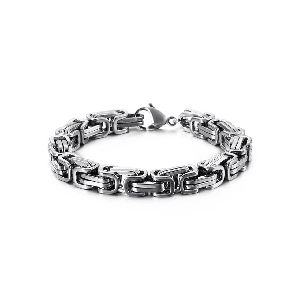(8mm, Elder 23cm) King Cuban Titanium Steel Bracelet for Men & Women Hip Hop Street Style Geometric Letter Pendant 19-25cm-The first picture prevails
