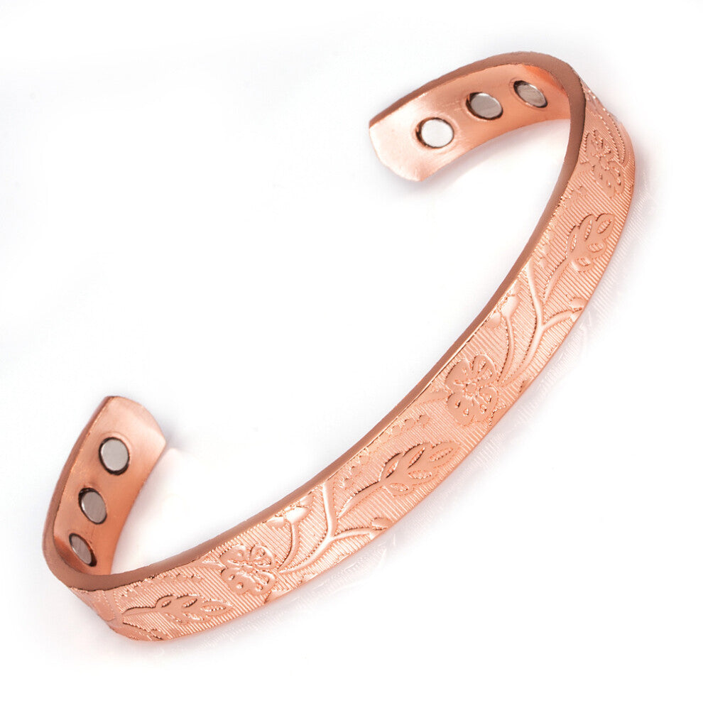 Women's Magnetic Copper Bracelet - Adjustable Floral Open-Ended Energy Bangle