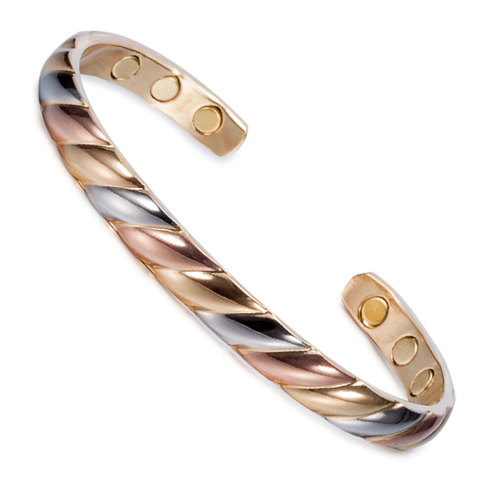 Women's Tri-Color Magnetic Copper Bracelet - Adjustable Energy Bangle in Copper Tones