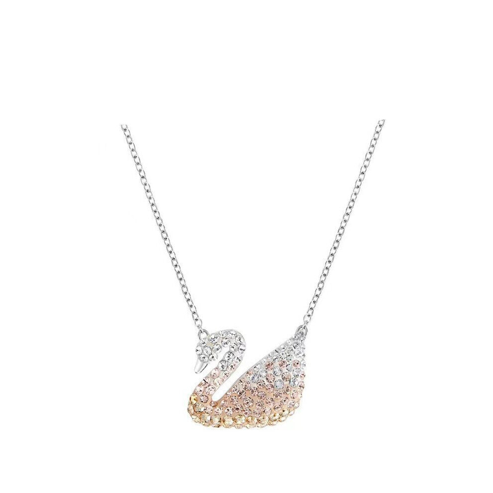 (Gradient gold swan necklace) gradient blue red pink white black swan necklace female using strange element crystal smart collarbone chain