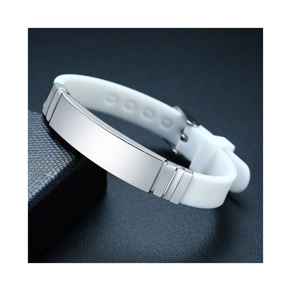 (White, HIGH BLOOD PRESSURE) Adjustable Customised Personalised Engraving Medical Alert Bracelet ID Name New