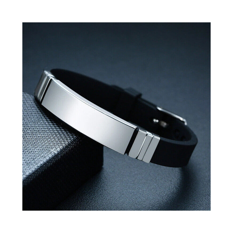 (Black, TYPE 1 DIABETES) Adjustable Customised Personalised Engraving Medical Alert Bracelet ID Name Hot