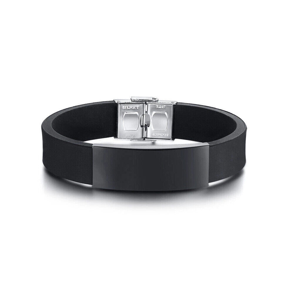 (Blank) Black Medical Alert ID Men's Bracelet Silicone Wristband Personalized Engraving