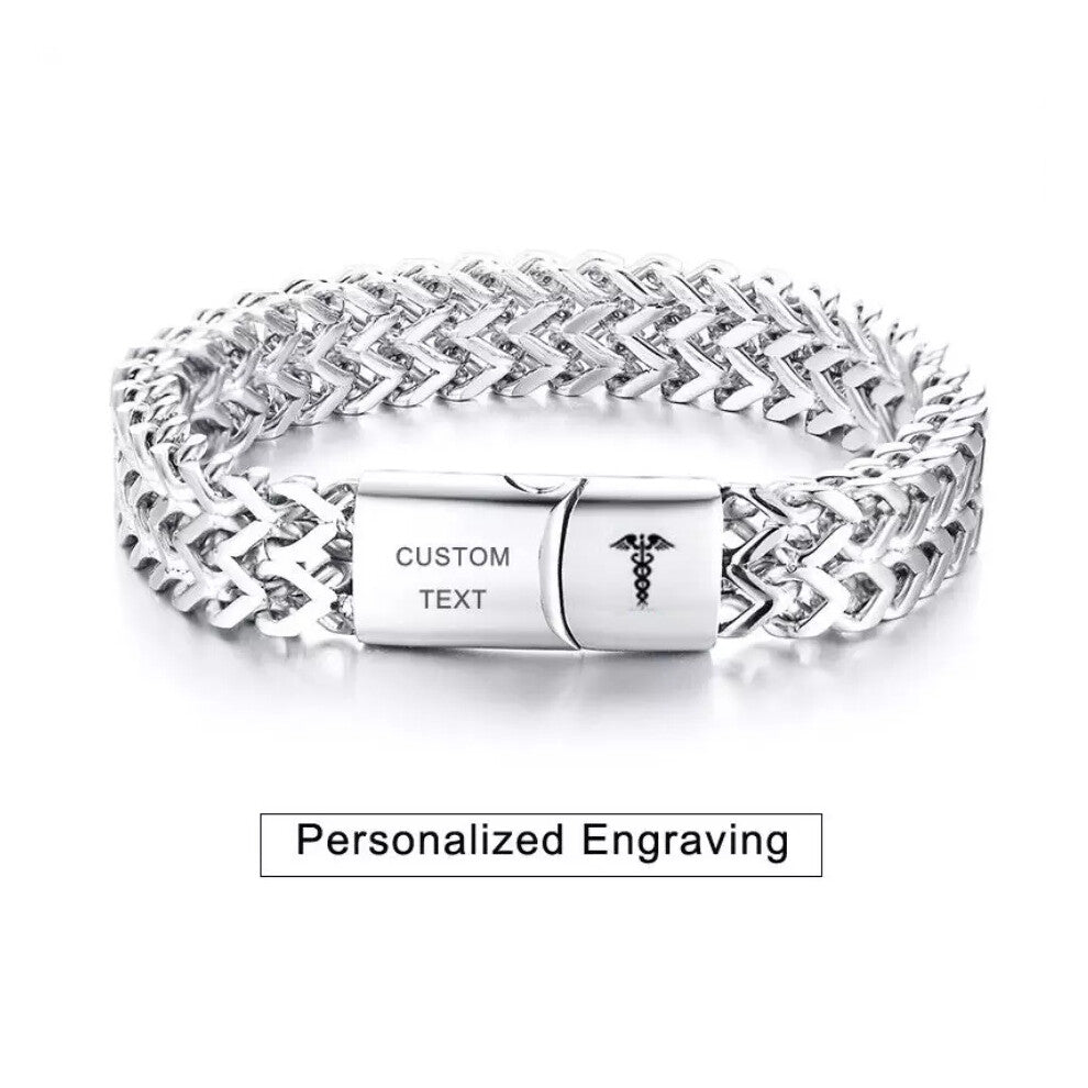 (HIGH BLOOD PRESSURE) Medical Alert ID Double Layers Men Bracelet Chain Personalized Engraving