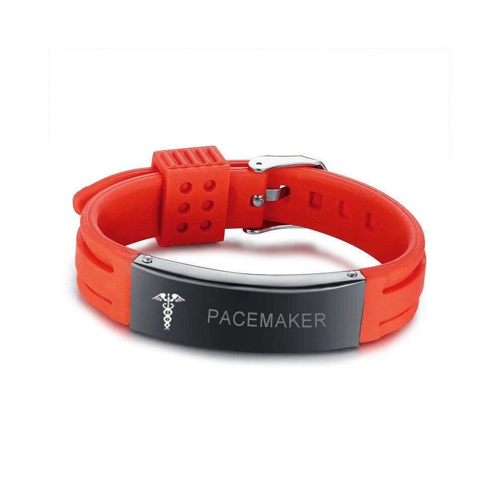 (PACEMAKER) Medical Alert ID Men's Bracelet Wristband Silicone Band ID Name Engraving Hot
