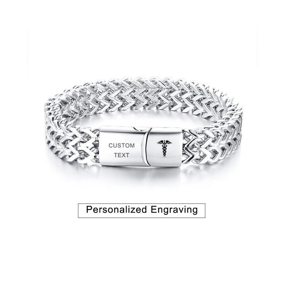 (Other Engraving(msg us or left us note)) Medical Alert ID Double Layers Men Bracelet Chain Personalized Engraving Hot