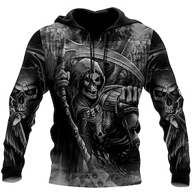 Men's Pullover Hoodie Sweatshirt 1 2 3 4 Dark Gray Hooded Skull Graphic Prints Print Daily Sports 3D Print Streetwear Designer Basic Spring   Fall Clothing App