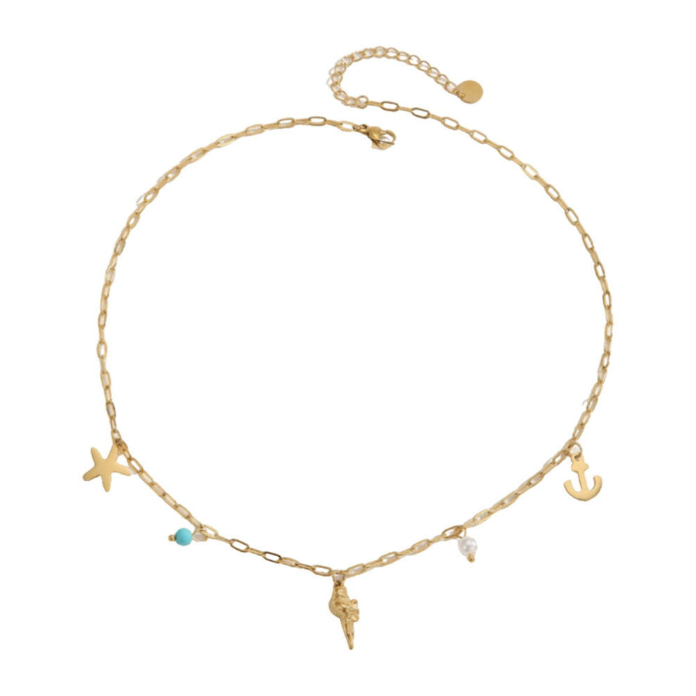 Summer Ocean Wind Shell Starfish Tail Pendant Necklace（Conch）