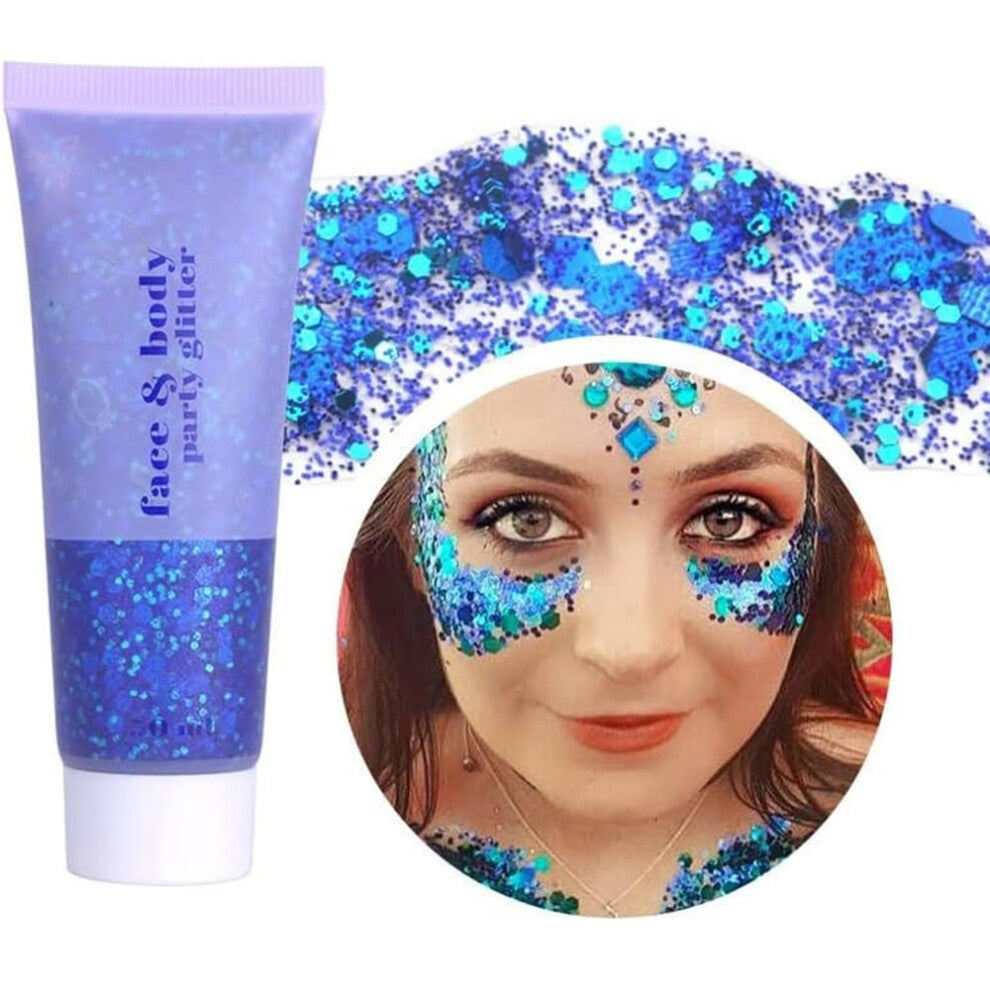 Beliky Girl Body Glitter Gel, 50ML Face Glitters Body Gel Sequins Shimmer Liquid Eyeshadow, Mermaid Sequins Liquid Holographic Glitter Gel, Chunky Gl