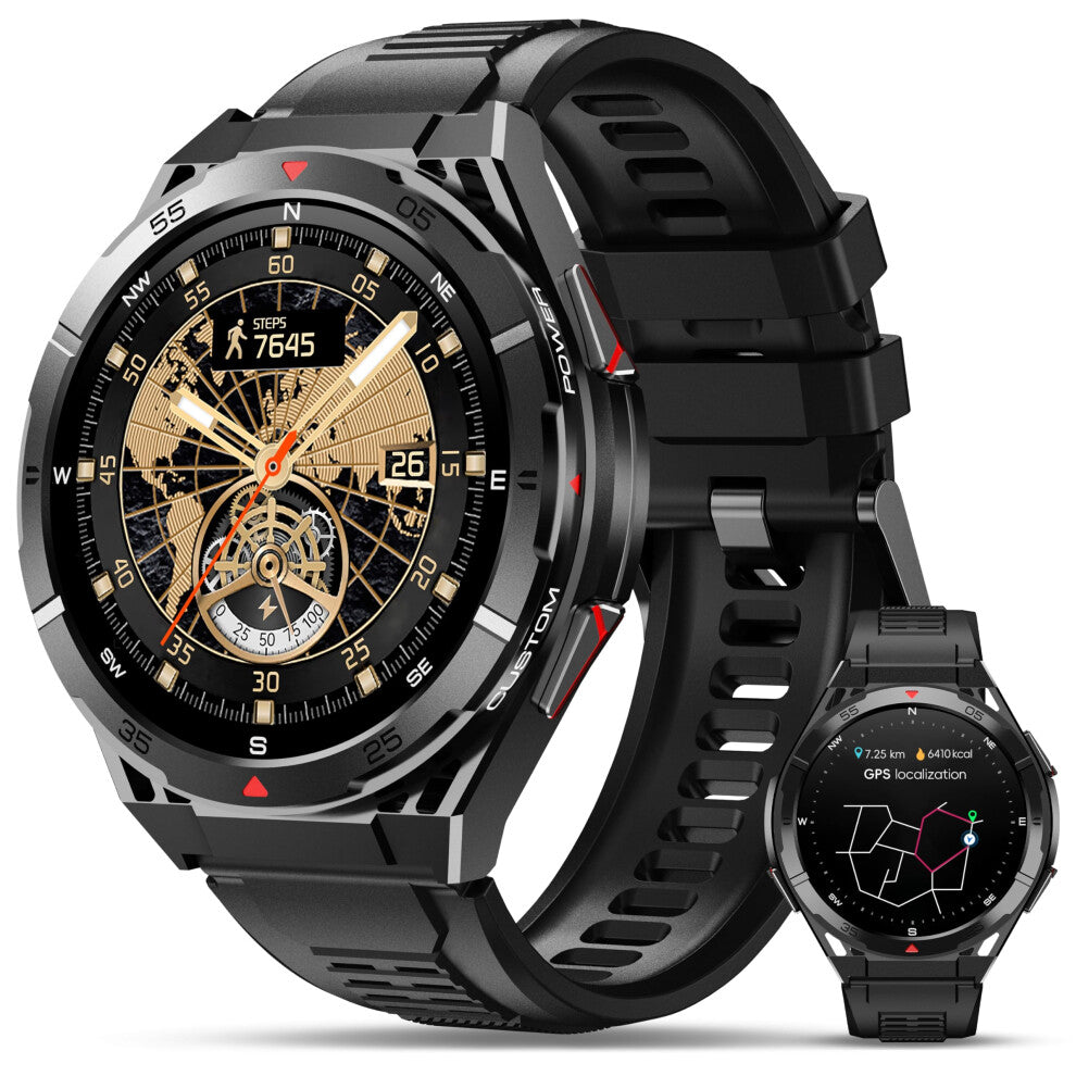 OUKITEL BT12 Military Smart Watch for Men GPS (Answer-Make Calls) 480mAh Smartwatch 5ATM Waterproof, 1.43" AMOLED Smart Watch with Pressure&Altitude&