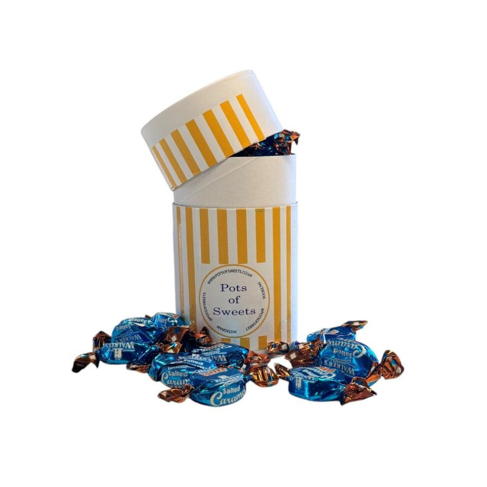 200g White Cardbaord Tube of Walkers Salted Caramel Toffee