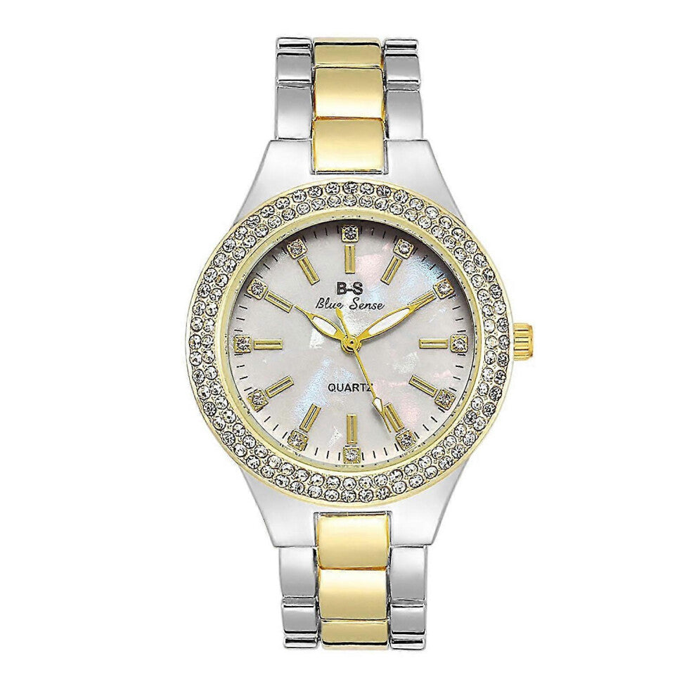 (As show, One size) Rhinestone Flower Heart Love Style Stainless Steel Stylish Quartz Bracelet Watch for Women