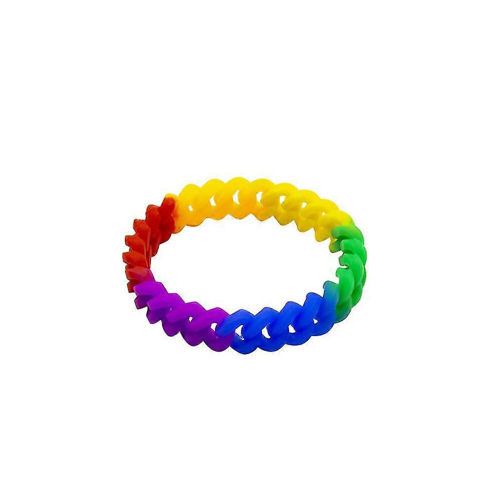 (As show, One size) Rainbow Pride Silicone Link Bracelet - LGBTQ Wristbands, Birthday Gifts