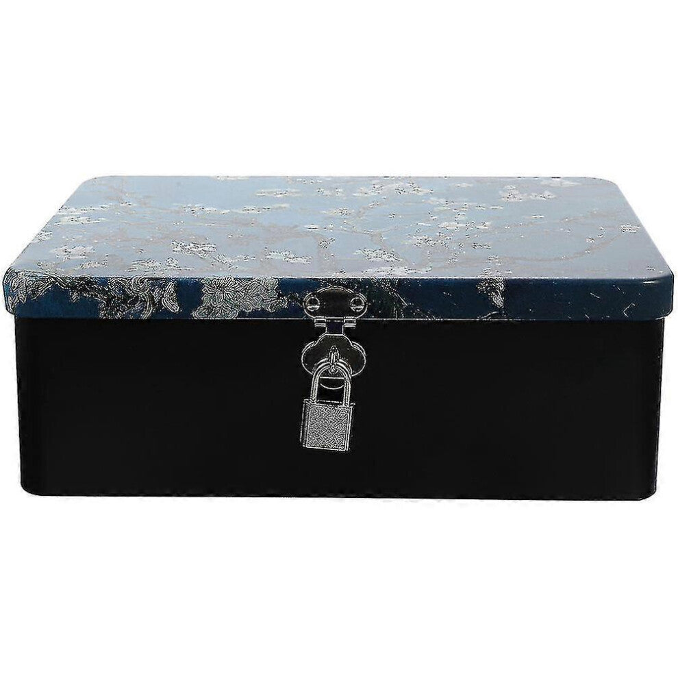 (As show, One size) Tinplate Storage Box With Lock - Desktop Organizer and Storage Box