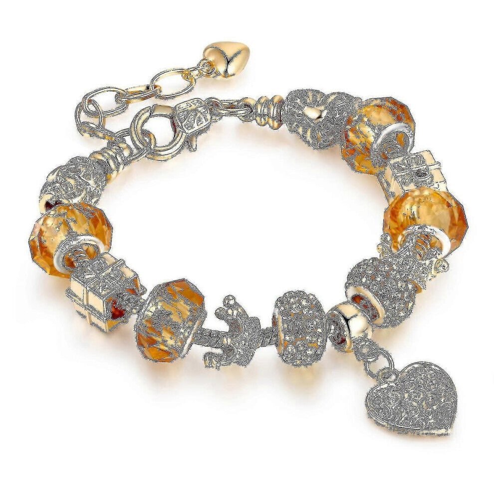 (As show, One size) Hmwy-Gold Snake Bone Bracelet - Alloy Large Beads, Heart Crown Diamond-Encrusted