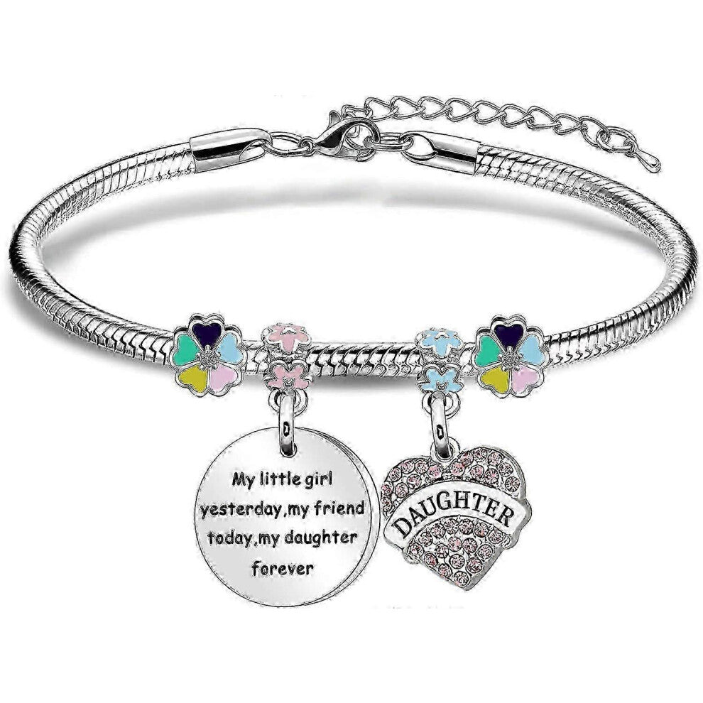 (As show, One size) Daughter Gift From Mother Father - Silver Pendant Bracelet For Daughter