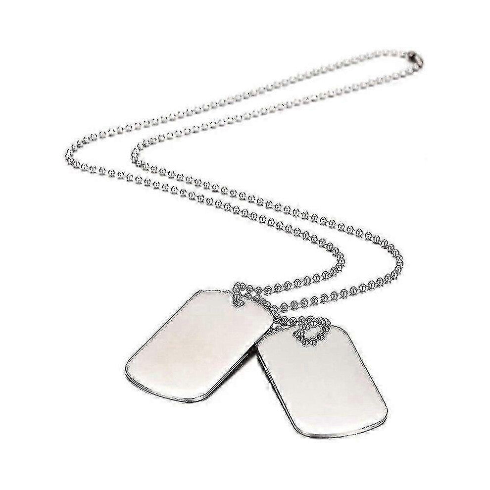 (As show, One size) Army Style Double Dog Tag Pendant Mens Necklace, Biker 70cm Ball Chain