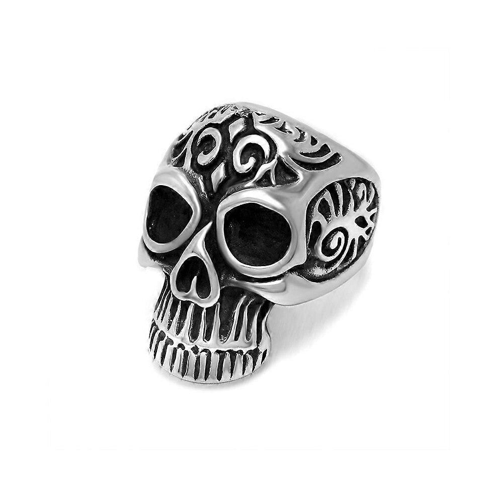 (As show, One size) Stainless Steel Ring for Men Skull Vintage Biker Punk Jewelry Mens Skull Rings(1pcs, silver)