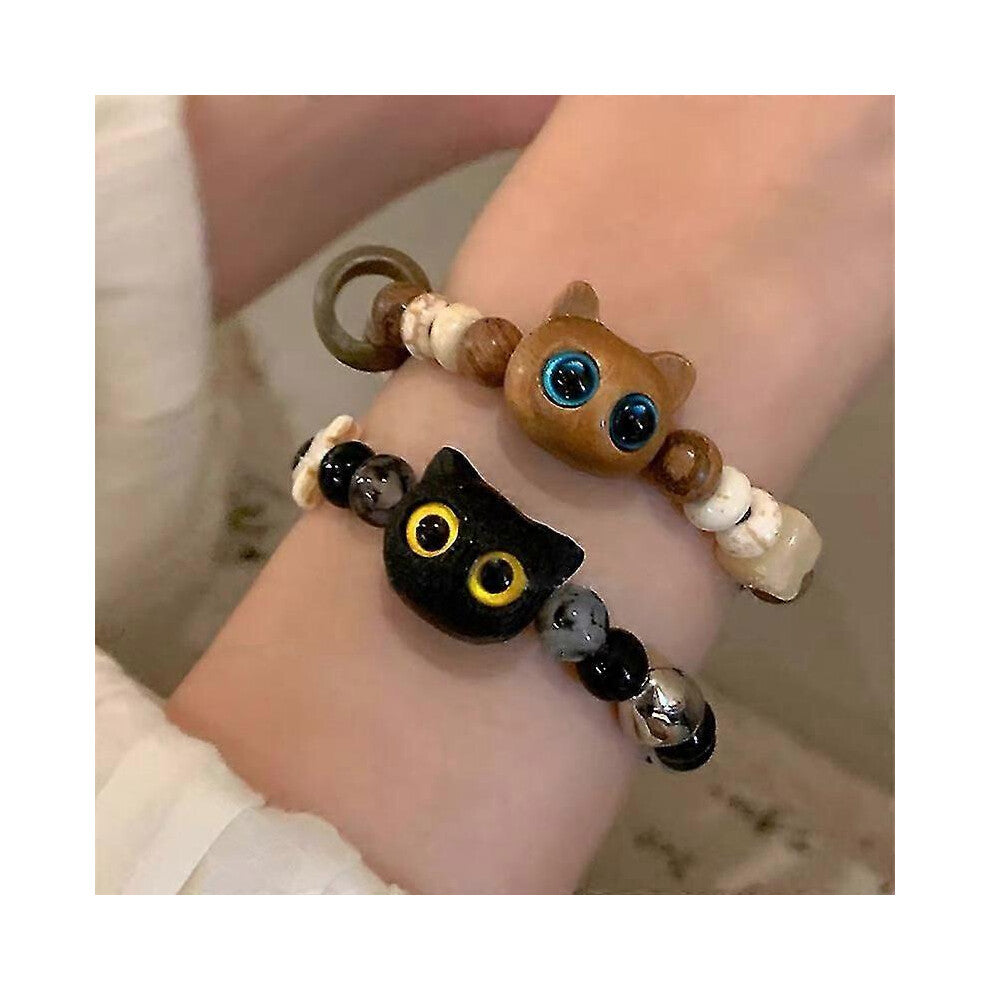 (As show, One size) Cute Cat Beaded Bracelet (2pcs) - Exquisite Bestie Bracelet, Christmas Gift