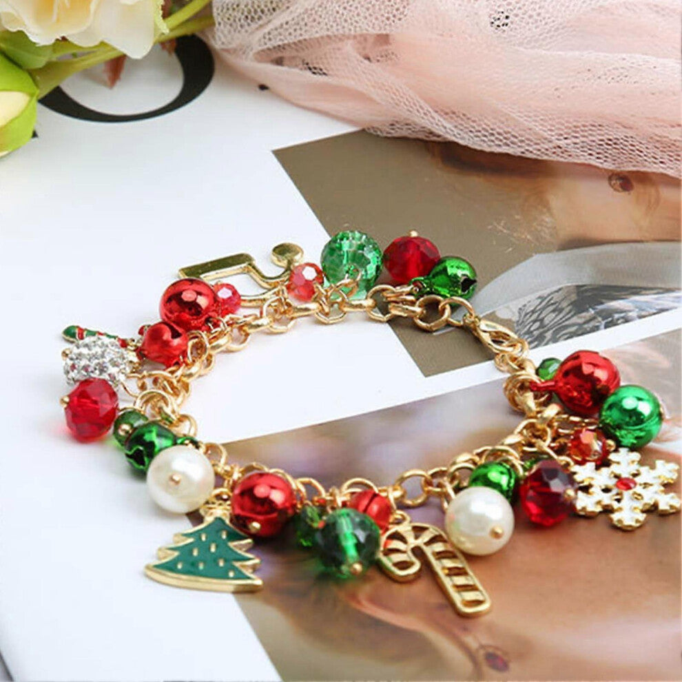 (As show, One size) Christmas Bracelet with Bell - Faux Crystal Snowflake Tree Bracelet for Festive Events