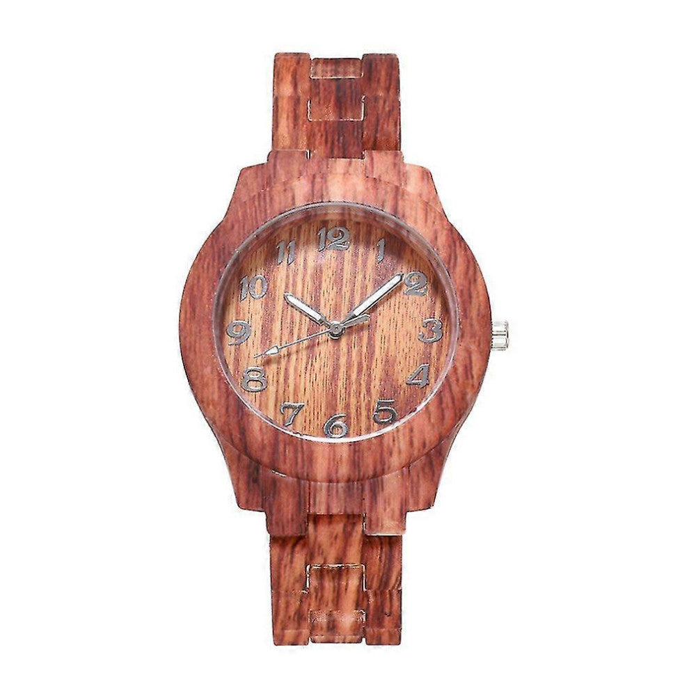 (Dark Coffee, One size) Wooden Grain Round Dial Quartz Wrist Watch for Women - Arabic Number Markings, Resin Band